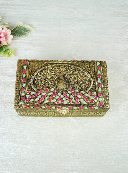 Oxidized Peacock Design - Dry Fruit Box with 2 Jar - 8 inch - WL5924