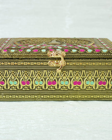 Oxidized Peacock Design - Dry Fruit Box with 2 Jar - 8 inch - WL5924