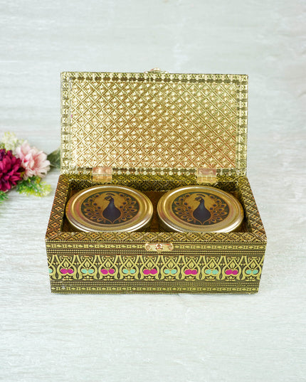 Oxidized Peacock Design - Dry Fruit Box with 2 Jar - 8 inch - WL5924
