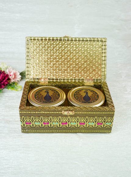 Oxidized Peacock Design - Dry Fruit Box with 2 Jar - 8 inch - WL5924