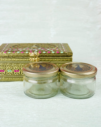 Oxidized Peacock Design - Dry Fruit Box with 2 Jar - 8 inch - WL5924