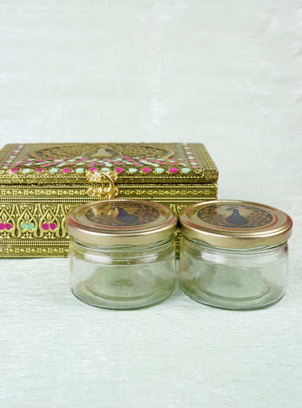 Oxidized Peacock Design - Dry Fruit Box with 2 Jar - 8 inch - WL5924