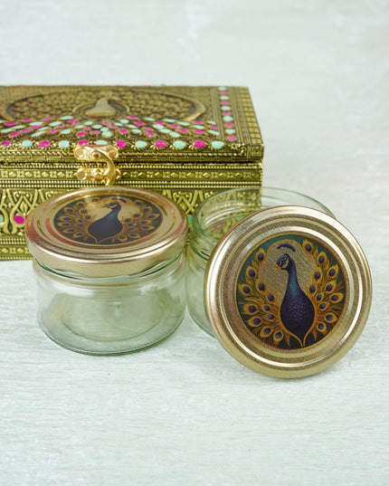 Oxidized Peacock Design - Dry Fruit Box with 2 Jar - 8 inch - WL5924