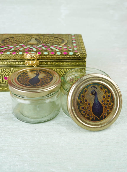 Oxidized Peacock Design - Dry Fruit Box with 2 Jar - 8 inch - WL5924