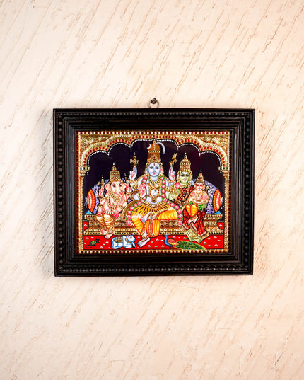 Tanjore Painting - Shiv-Parivar - Flat (Gold Foil) - 15x12 inch - WL5948