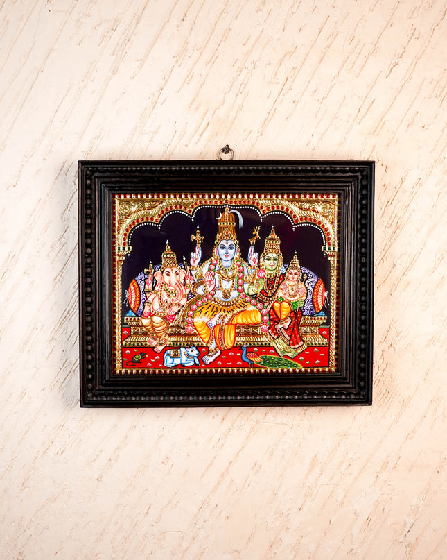 Tanjore Painting - Shiv-Parivar - Flat (Gold Foil) - 15x12 inch - WL5948