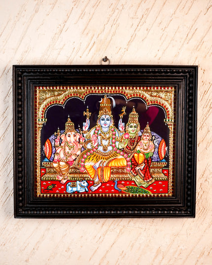 Tanjore Painting - Shiv-Parivar - Flat (Gold Foil) - 15x12 inch - WL5948