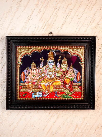 Tanjore Painting - Shiv-Parivar - Flat (Gold Foil) - 15x12 inch - WL5948