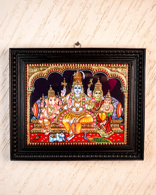 Tanjore Painting - Shiv-Parivar - Flat (Gold Foil) - 15x12 inch - WL5948