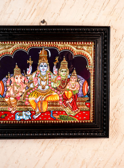 Tanjore Painting - Shiv-Parivar - Flat (Gold Foil) - 15x12 inch - WL5948