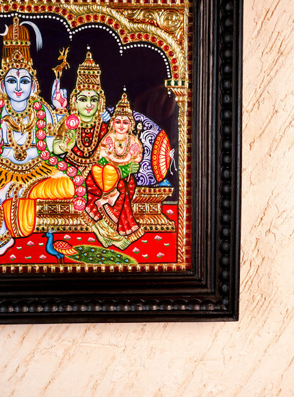 Tanjore Painting - Shiv-Parivar - Flat (Gold Foil) - 15x12 inch - WL5948