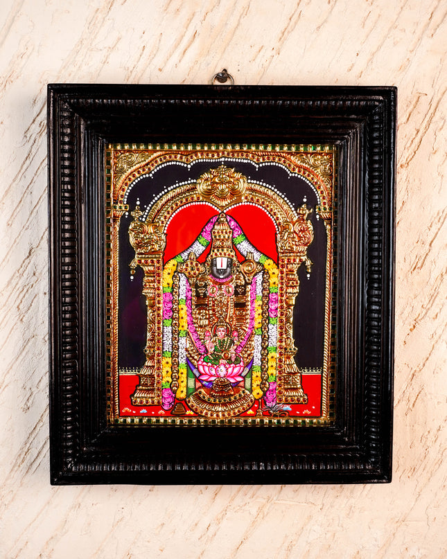Tanjore Painting - Tirupati Balaji - Flat (Gold Foil) - 12x10 inch - WL5949