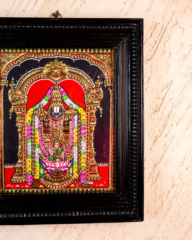 Tanjore Painting - Tirupati Balaji - Flat (Gold Foil) - 12x10 inch - WL5949