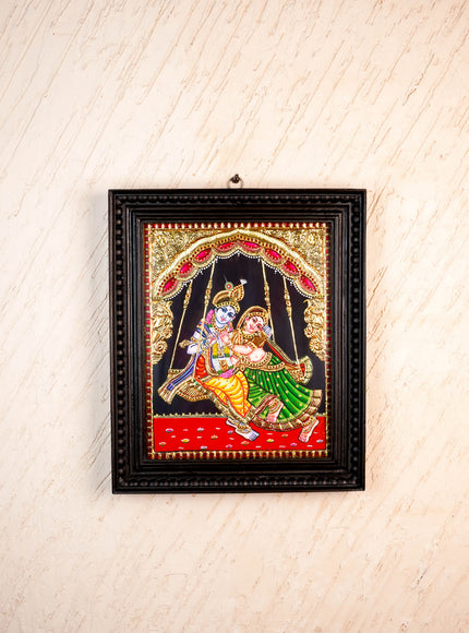 Tanjore Painting - Jhoola Radhakrishna - Flat (Gold foil) - 15x12 inch - WL5950