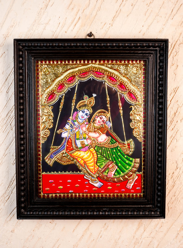 Tanjore Painting - Jhoola Radhakrishna - Flat (Gold foil) - 15x12 inch - WL5950