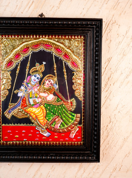 Tanjore Painting - Jhoola Radhakrishna - Flat (Gold foil) - 15x12 inch - WL5950