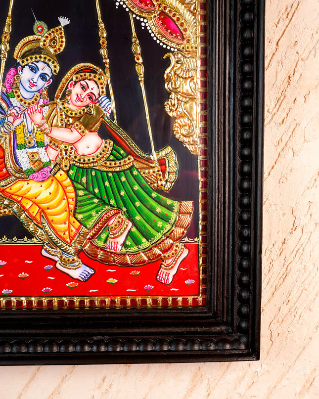 Tanjore Painting - Jhoola Radhakrishna - Flat (Gold foil) - 15x12 inch - WL5950