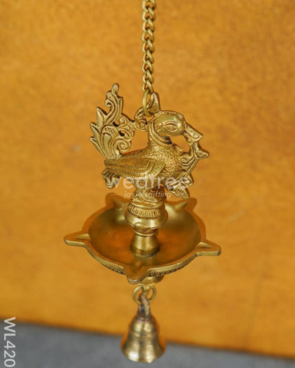 Brass Annapakshi Hanging 5-Face Diya with Bell [Set of 2] - WL4202