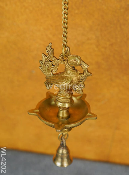 Brass Annapakshi Hanging 5-Face Diya with Bell [Set of 2] - WL4202