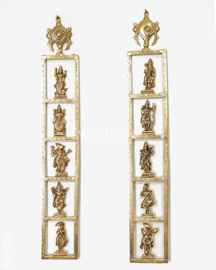 Brass Dasavatharam Vertical Frame with Shank Chakra - Set of 2 - WL4492
