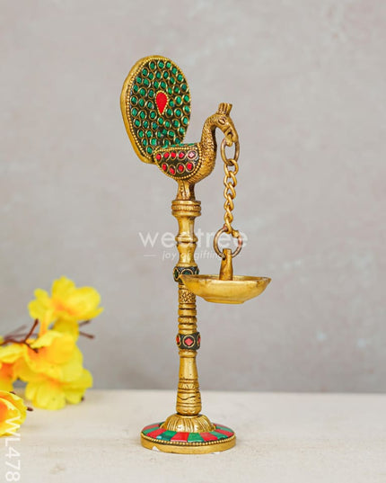 Brass Peacock Hanging Diya with Stone Work (Set of 2) - WL4781