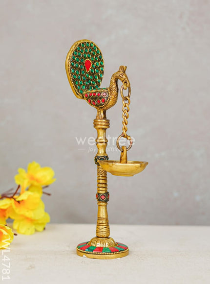 Brass Peacock Hanging Diya with Stone Work (Set of 2) - WL4781
