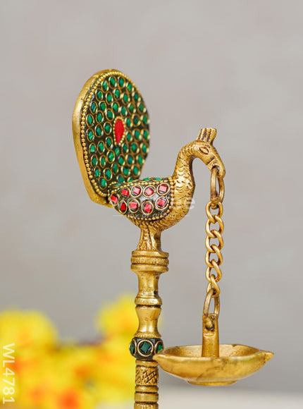 Brass Peacock Hanging Diya with Stone Work (Set of 2) - WL4781