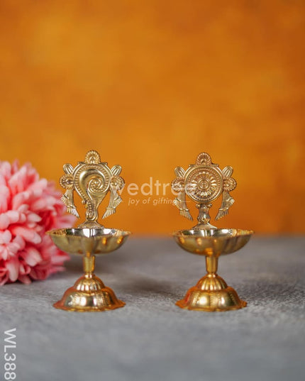 Brass Shank & Chakra Diya - 4.5 inch - WL3880