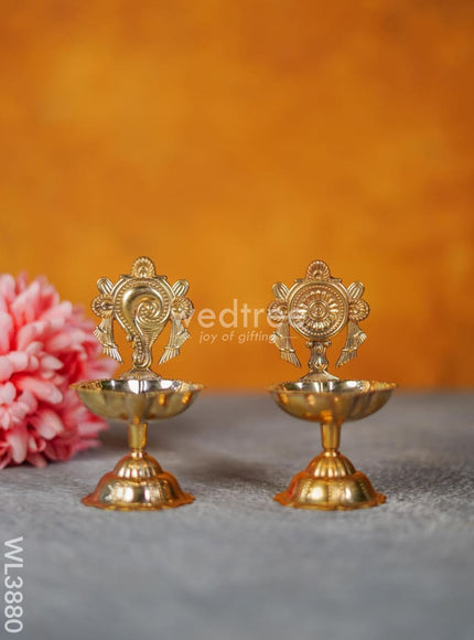 Brass Shank & Chakra Diya - 4.5 inch - WL3880