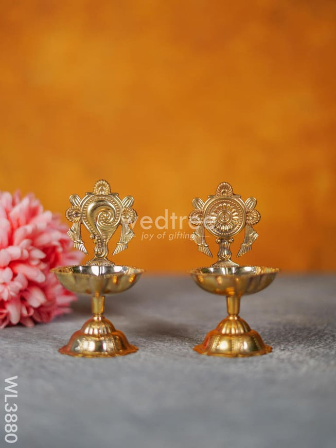 Brass Shank & Chakra Diya - 4.5 inch - WL3880