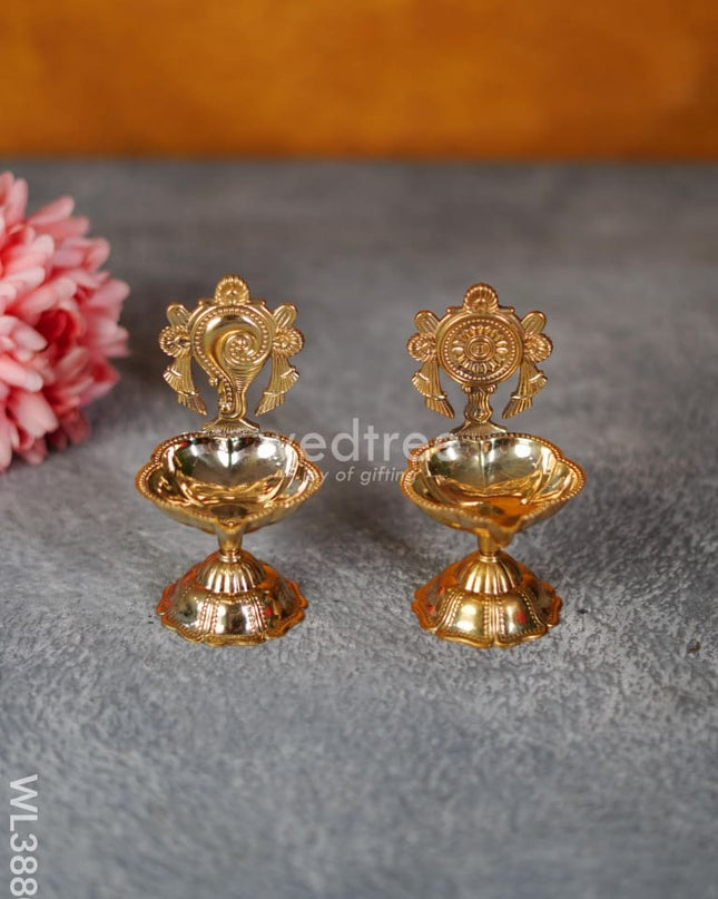 Brass Shank & Chakra Diya - 4.5 inch - WL3880