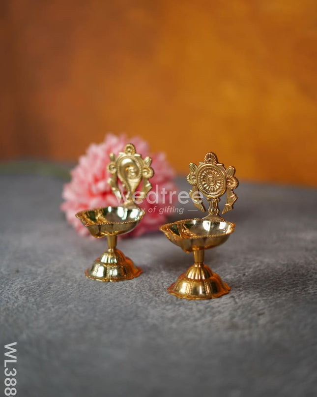 Brass Shank & Chakra Diya - 4.5 inch - WL3880