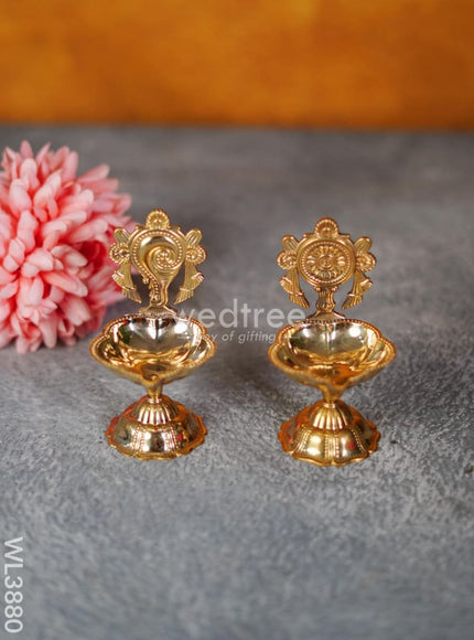 Brass Shank & Chakra Diya - 4.5 inch - WL3880