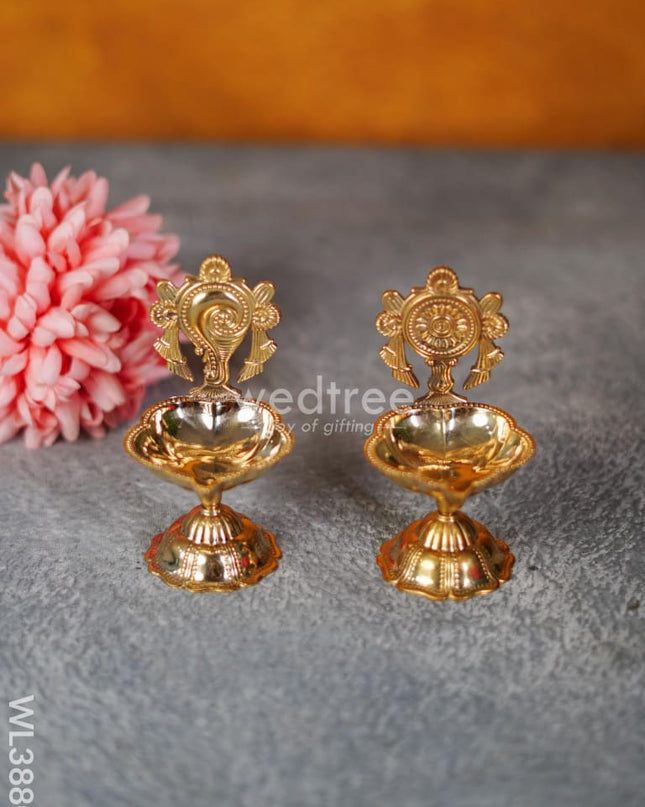 Brass Shank & Chakra Diya - 4.5 inch - WL3880