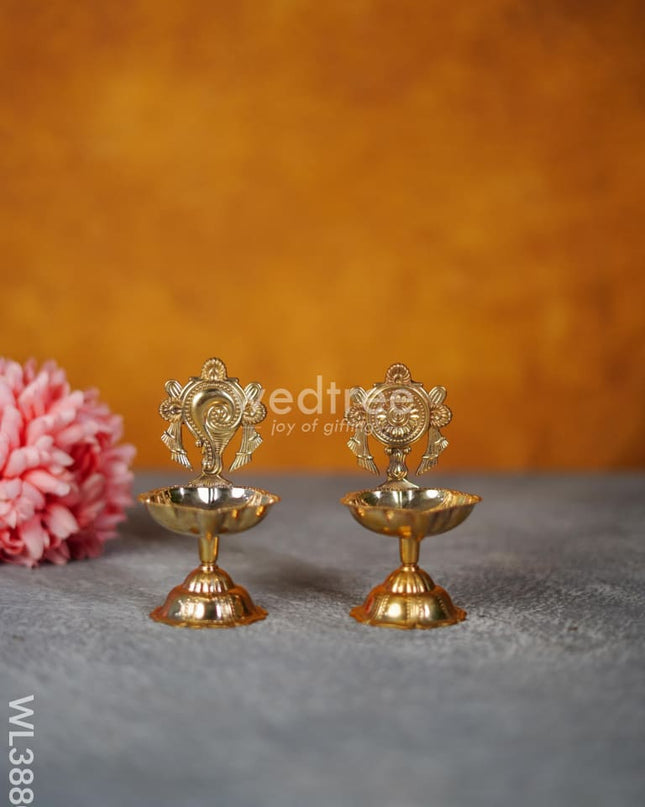 Brass Shank & Chakra Diya - 4.5 inch - WL3880