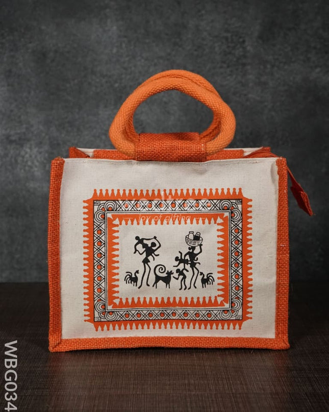 Canvas and Jute Bag with Warli Print - WBG0344