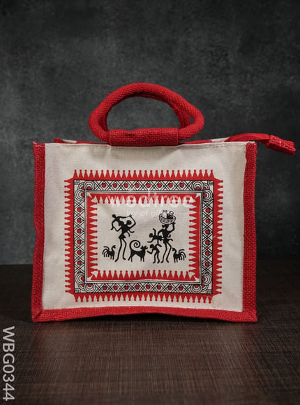 Canvas and Jute Bag with Warli Print - WBG0344