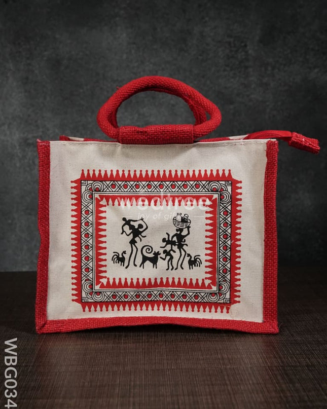 Canvas and Jute Bag with Warli Print - WBG0344