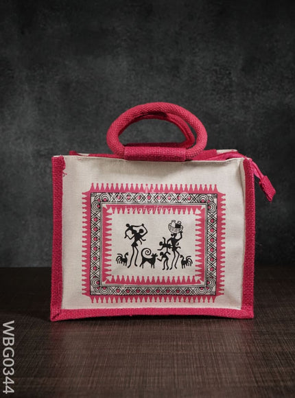 Canvas and Jute Bag with Warli Print - WBG0344