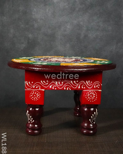 Colourful Rangoli Pooja Stool - 10 Inches Round - WL1888