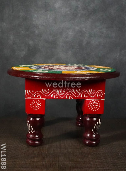 Colourful Rangoli Pooja Stool - 10 Inches Round - WL1888