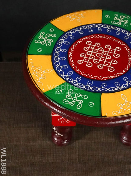 Colourful Rangoli Pooja Stool - 10 Inches Round - WL1888