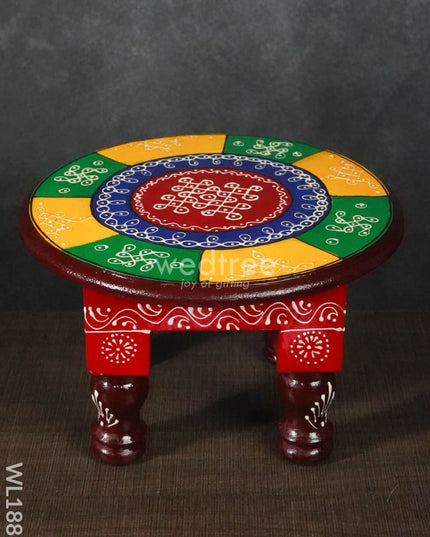 Colourful Rangoli Pooja Stool - 10 Inches Round - WL1888