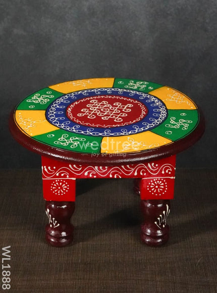 Colourful Rangoli Pooja Stool - 10 Inches Round - WL1888