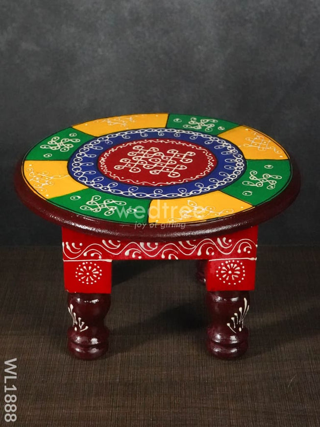 Colourful Rangoli Pooja Stool - 10 Inches Round - WL1888