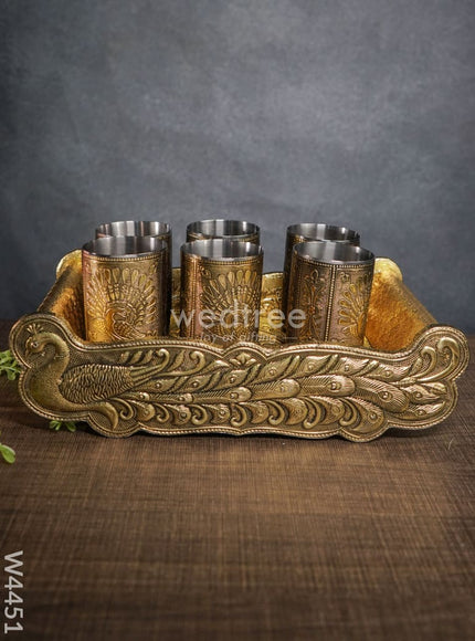 German oxidised tray with 6 glass - W4451