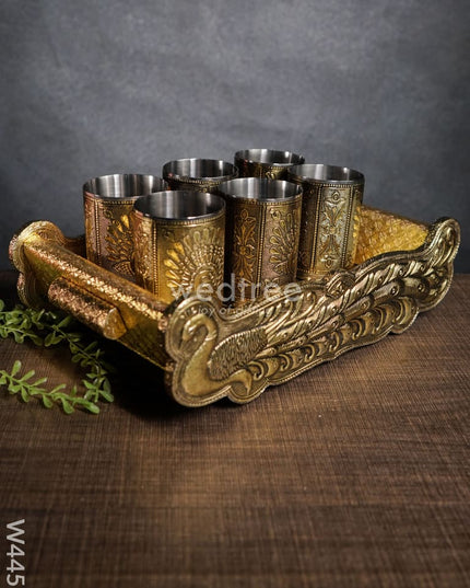 German oxidised tray with 6 glass - W4451