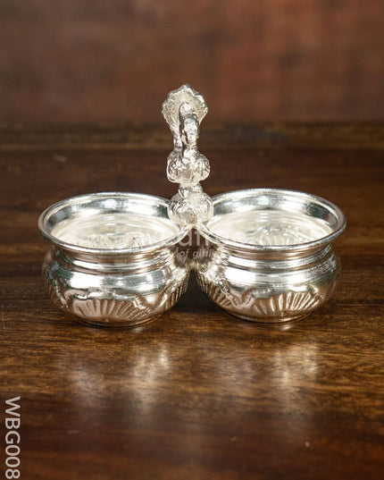 German Silver 2-Cup Kumkum Holder with Peacock - WBG0085