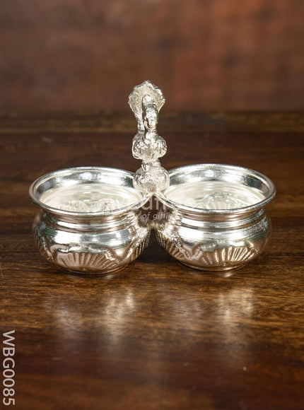 German Silver 2-Cup Kumkum Holder with Peacock - WBG0085