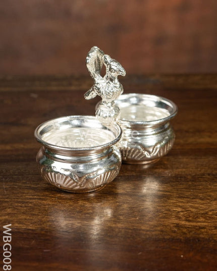 German Silver 2-Cup Kumkum Holder with Peacock - WBG0085